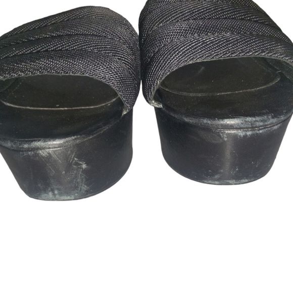 PRADA Vintage Y2K 2000s Black Mesh Leather Platform Slip-on Sandal Size 36 - Picture 5 of 7